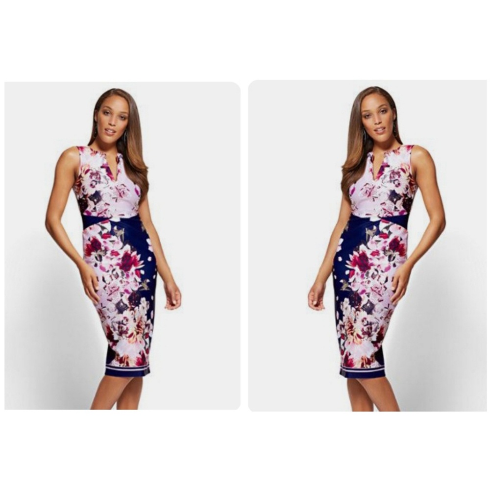 7th Avenue Split Neck Sheath Floral Dress